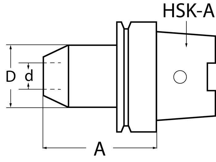 PROMAT Flächenspannfutter DIN 69893A Weldon Spanndurchmesser 6 mm HSK-A63 Auskraglänge 65 mm mit Innenkühlung
