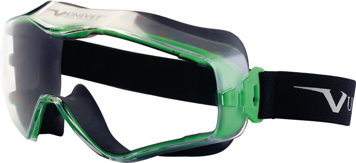 UNIVET Vollsichtbrille 6x3 EN 166, EN 170 Rahmen gunmetallic/grün, Scheibe klar Polycarbonat