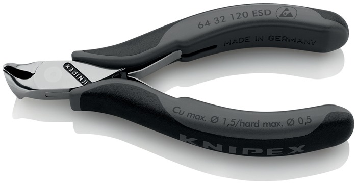 Knipex Elektronikvornschneider 64 32 120 ESD Länge 120 mm Form 3 Facette ja, kleine spiegelpoliert mit Mehrkomponenten-Hüllen