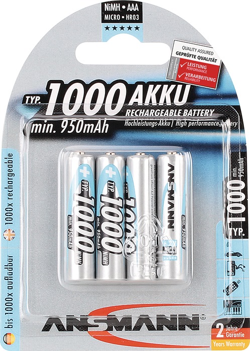 ANSMANN Akkuzelle  1,2 V 1000 mAh R03-AAA-Micro HR03 4