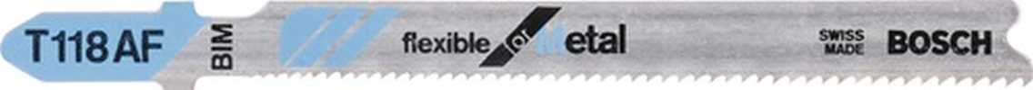 BOSCH Stichsägeblatt T 118 AF Flexible for Metal L.92mm Zahnteilung 1,1-1,5mm BIM gewellt/gefräst für dünne Bleche (1-3 mm)