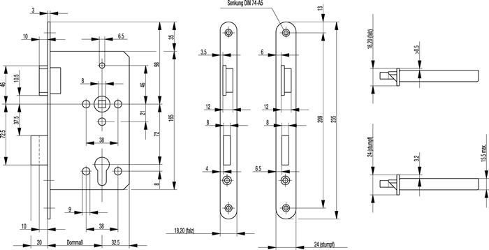 BKS Zimmertür-Einsteckschloss 0515 PZ 24/ 65/72/8 mm DIN links silber abgerundet Klasse 3 Zinkdruckgruss