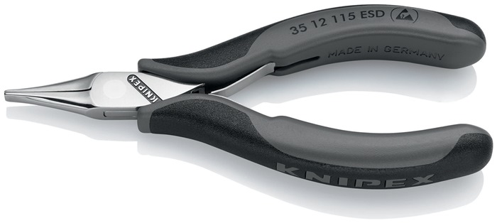 Knipex Elektronik-Greifzange 35 12 115 ESD Länge 115 mm ESD flachbreite Backen spiegelpoliert Form 1 mit Mehrkomponenten-Hüllen