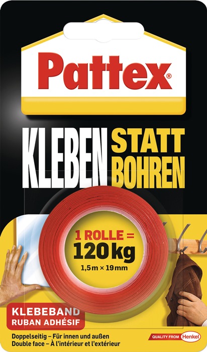 PATTEX Montageband Kleben statt Bohren transluzent Länge 1,5 m Breite 19 mm