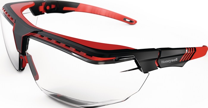 HONEYWELL Schutzbrille Avatar OTG PSA-Kategorie II Bügel schwarz/rot, Scheibe klar Polycarbonat