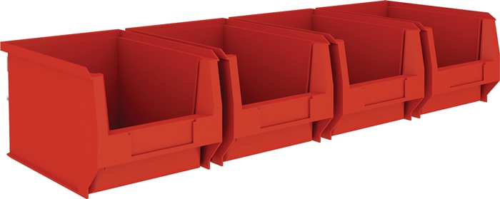 MAUSER Sichtlagerkastenset  H140xB602xT250mm Stahl verzinkt mit Sichtlagerkästen 4 x MK4 rot