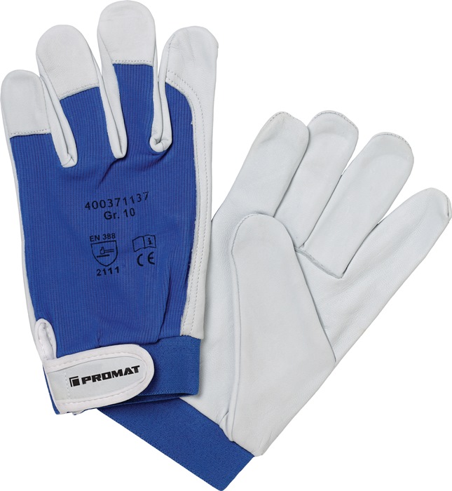 PROMAT Handschuh Donau Größe 10 natur/blau PSA-Kategorie II 12 Paar