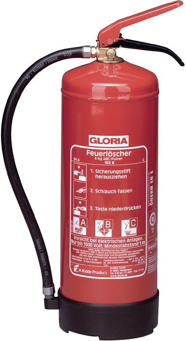 GLORIA Pulverfeuerlöscher  PD 6 G A 6 kg mit Dauerdruck Brandklasse A 34 A 233 B C mit Wandhalter