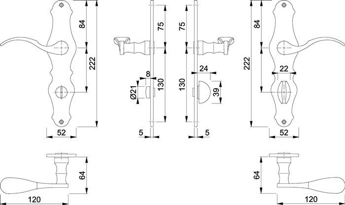 HOPPE Langschildgarnitur Weimar M112SLN/2007 Messing F73 SK/OL 78 mm DIN links / rechts
