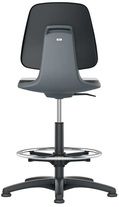 BIMOS Arbeitsdrehstuhl Labsit Bodengleiter + Fußring Sitzschale anthrazit Integralschaum schwarz 520-770 mm