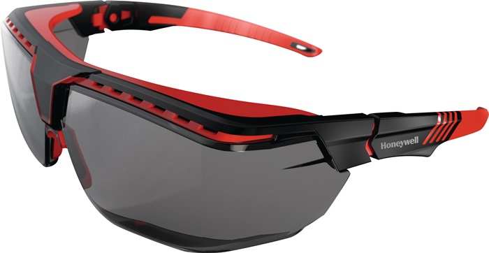 HONEYWELL Schutzbrille Avatar OTG PSA-Kategorie II Bügel schwarz/rot, Scheibe grau Polycarbonat