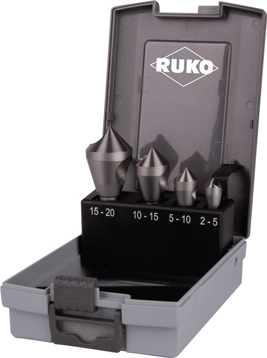 RUKO Querlochsenkersatz  2-5/5-10/10-15/15-20 mm HSS-Co5 4 teilig Kunststoffkassette
