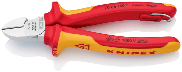 Knipex Seitenschneider 70 06 160 T Länge 160 mm und Befestigungsöse mit Mehrkomponenten-Hüllen