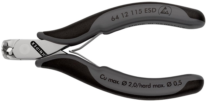 Knipex Elektronikvornschneider 64 12 115 ESD Länge 115 mm Form 1 Facette ja, kleine spiegelpoliert mit Mehrkomponenten-Hüllen