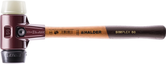 HALDER Schonhammer SIMPLEX Länge 490 mm Kopf-Ø 80 mm mittelhart/hart Holz Gummi schwarz/Nylon weiß