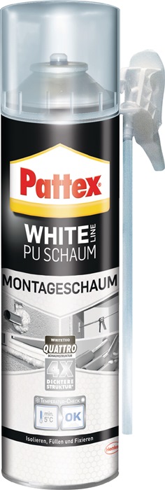 PATTEX 1K-Montageschaum White Line PUW50 500 ml B2 weiß mit Einweghandschuhen 12 Dosen