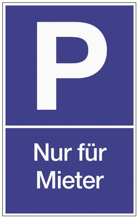 Parkplatzbeschilderung  Parken für Mieter L250xB400 mm Kunststoff blau/weiß