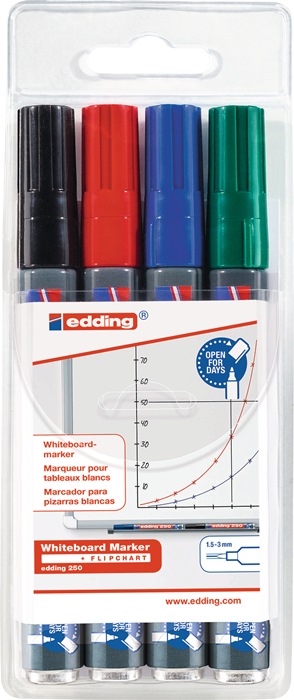 EDDING Whiteboardmarker 250 schwarz/rot/blau/grün Strichbreite 1,5-3 mm Rundspitze