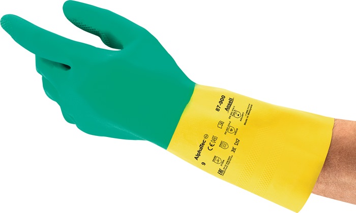 ANSELL Chemikalienschutzhandschuh AlphaTec® 87-900 Größe 7,5-8 grün/gelb PSA-Kategorie III 12 Paar