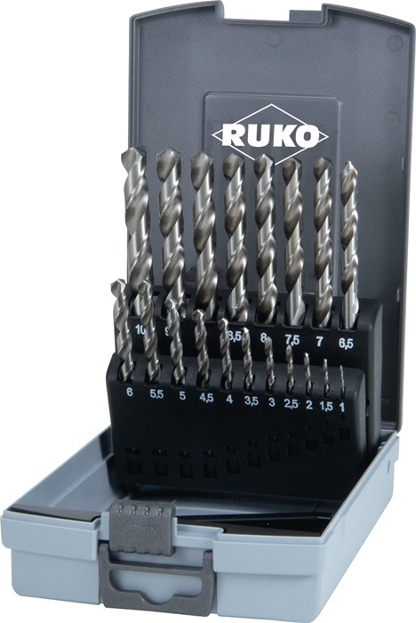 RUKO Spiralbohrersatz DIN 338 Typ N  1-10x0,5 mm HSS 19 teilig Kunststoffkassette