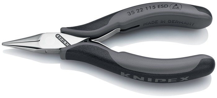 Knipex Elektronik-Greifzange 35 22 115 ESD Länge 115 mm ESD flachrunde Backen spiegelpoliert Form 2 mit Mehrkomponenten-Hüllen